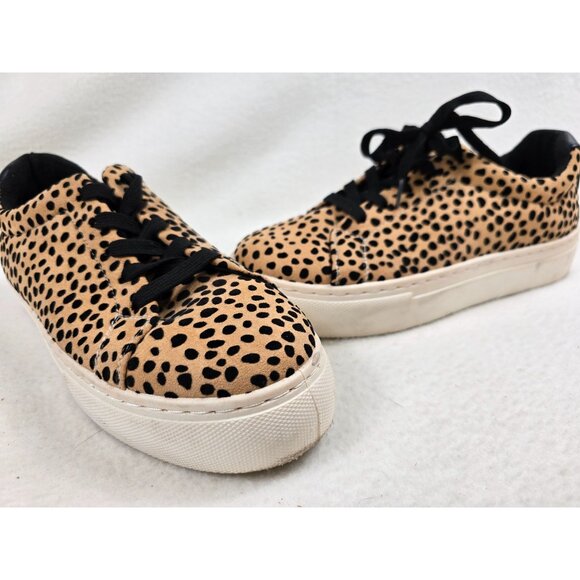 Qupid Leopard Print Sneakers Size 9 Womens Casual Shoes Beige Black Lace-Up - Picture 1 of 7